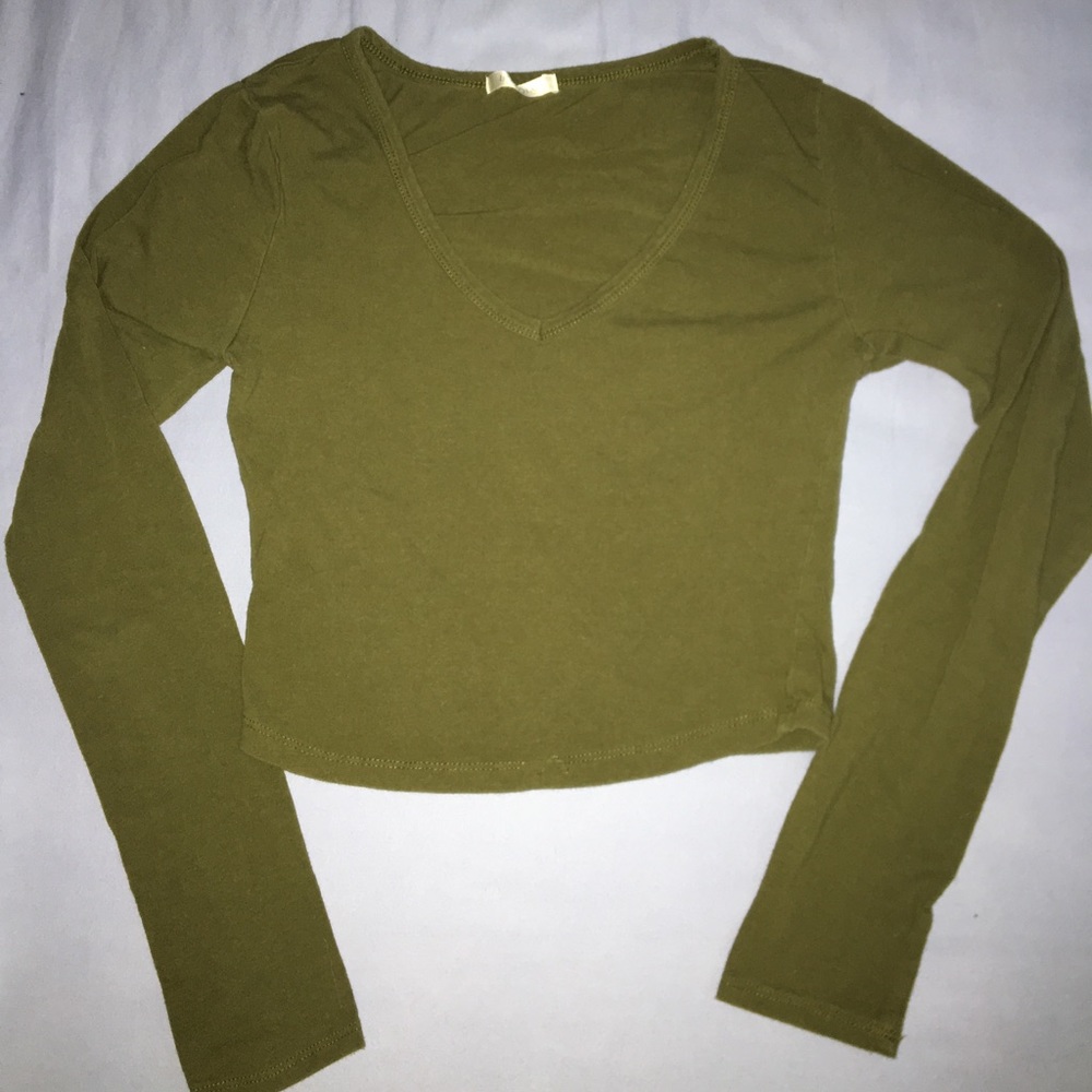 Army Green Long Sleeve Crop Top